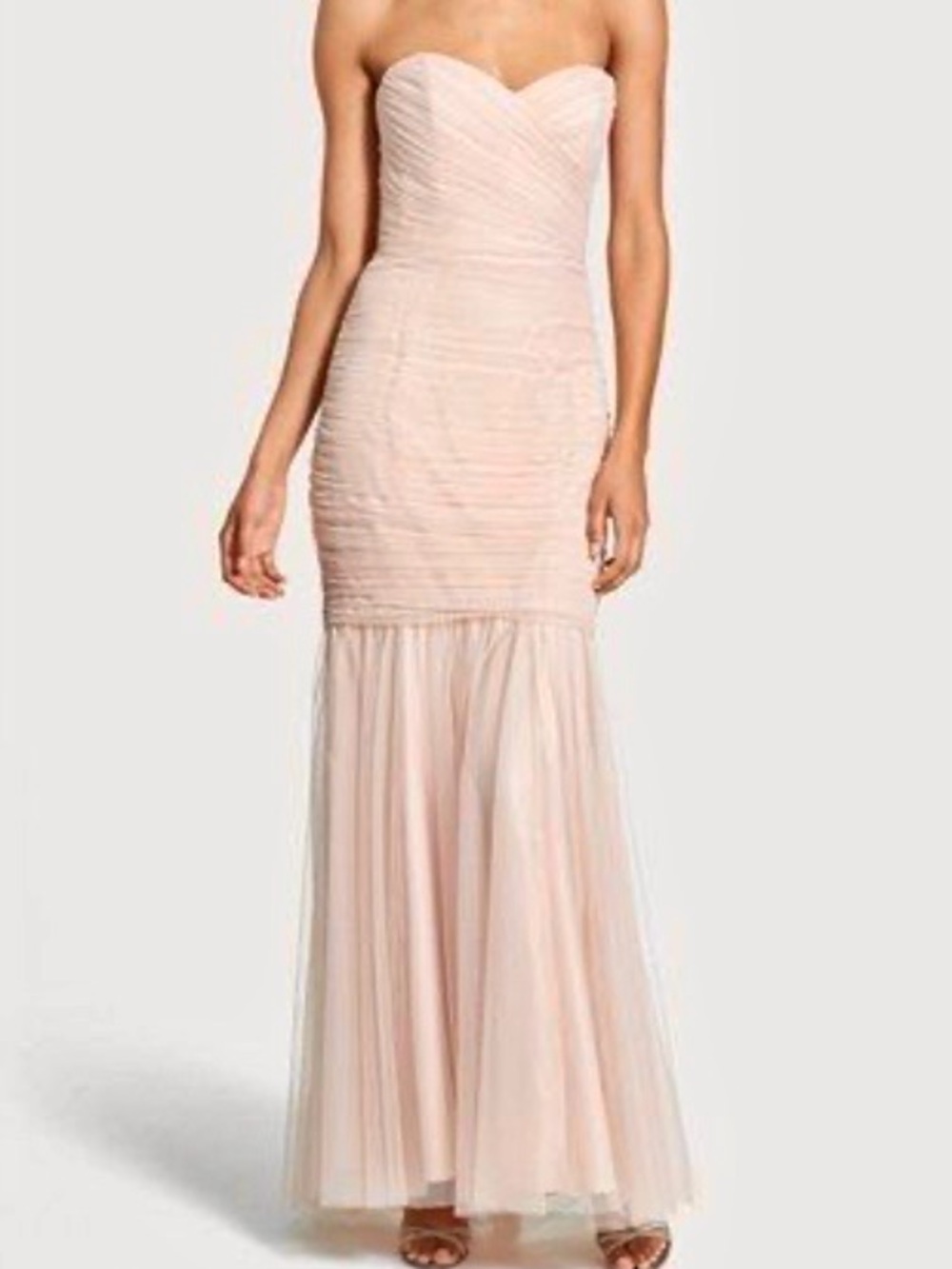 Amsale Strapless Blush Pink Tulle Mermaid Evening Dress Gown